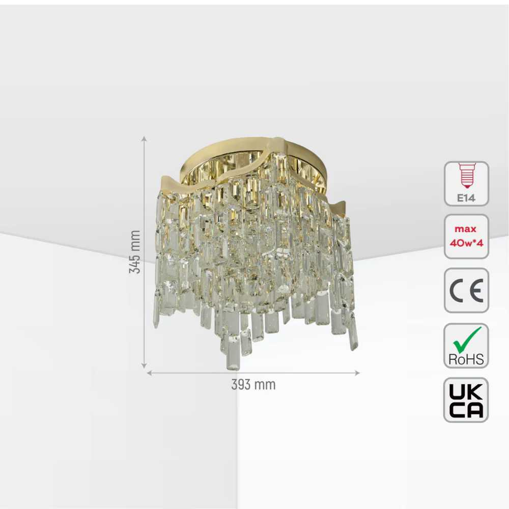 Size and tech specs of Star Crystal Flush Chandelier Ceiling Light | TEKLED 159-18055