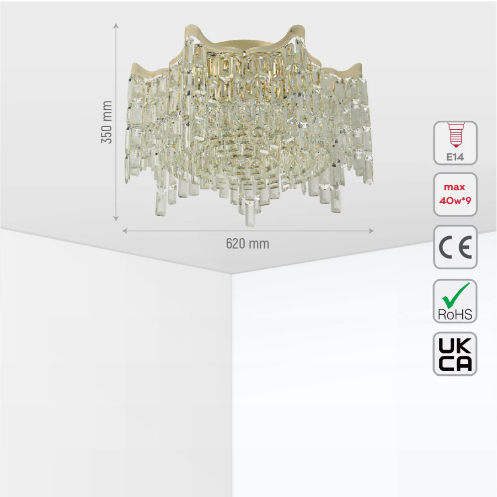 Size and tech specs of Star Crystal Flush Chandelier Ceiling Light | TEKLED 159-18057