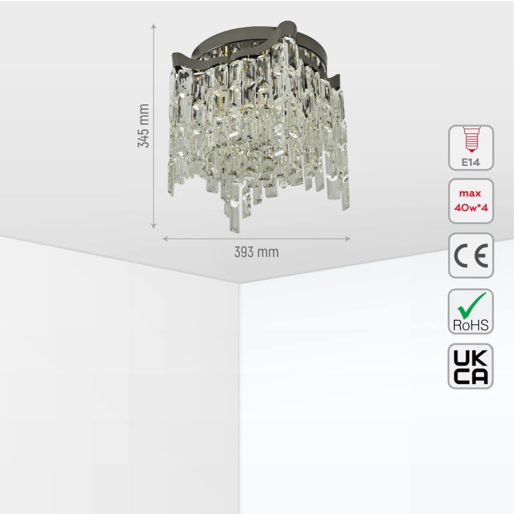 Size and tech specs of Star Crystal Flush Chandelier Ceiling Light | TEKLED 159-18059