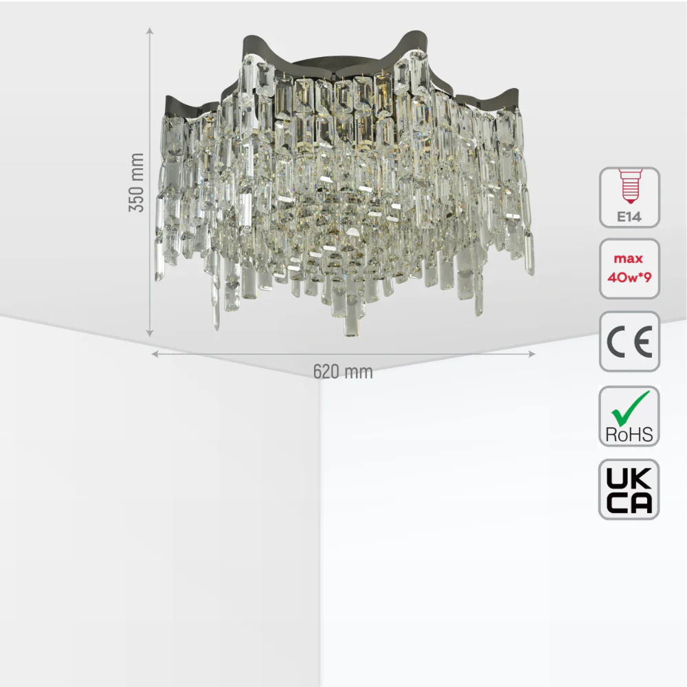 Size and tech specs of Star Crystal Flush Chandelier Ceiling Light | TEKLED 159-18060