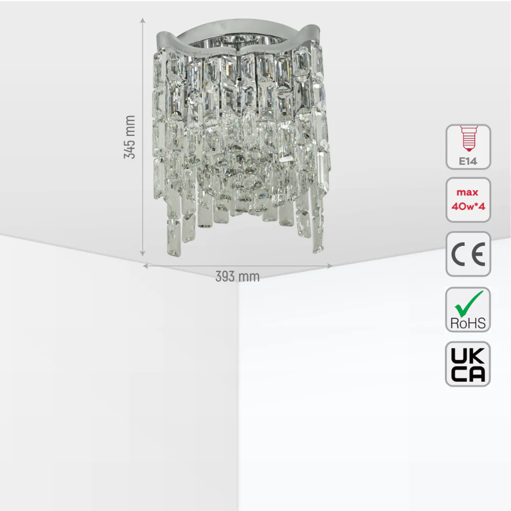 Size and tech specs of Star Crystal Flush Chandelier Ceiling Light | TEKLED 159-18062