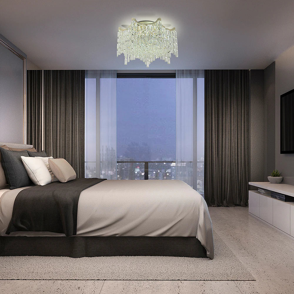 Bedroom use of Star Crystal Flush Chandelier Ceiling Light | TEKLED 159-18057