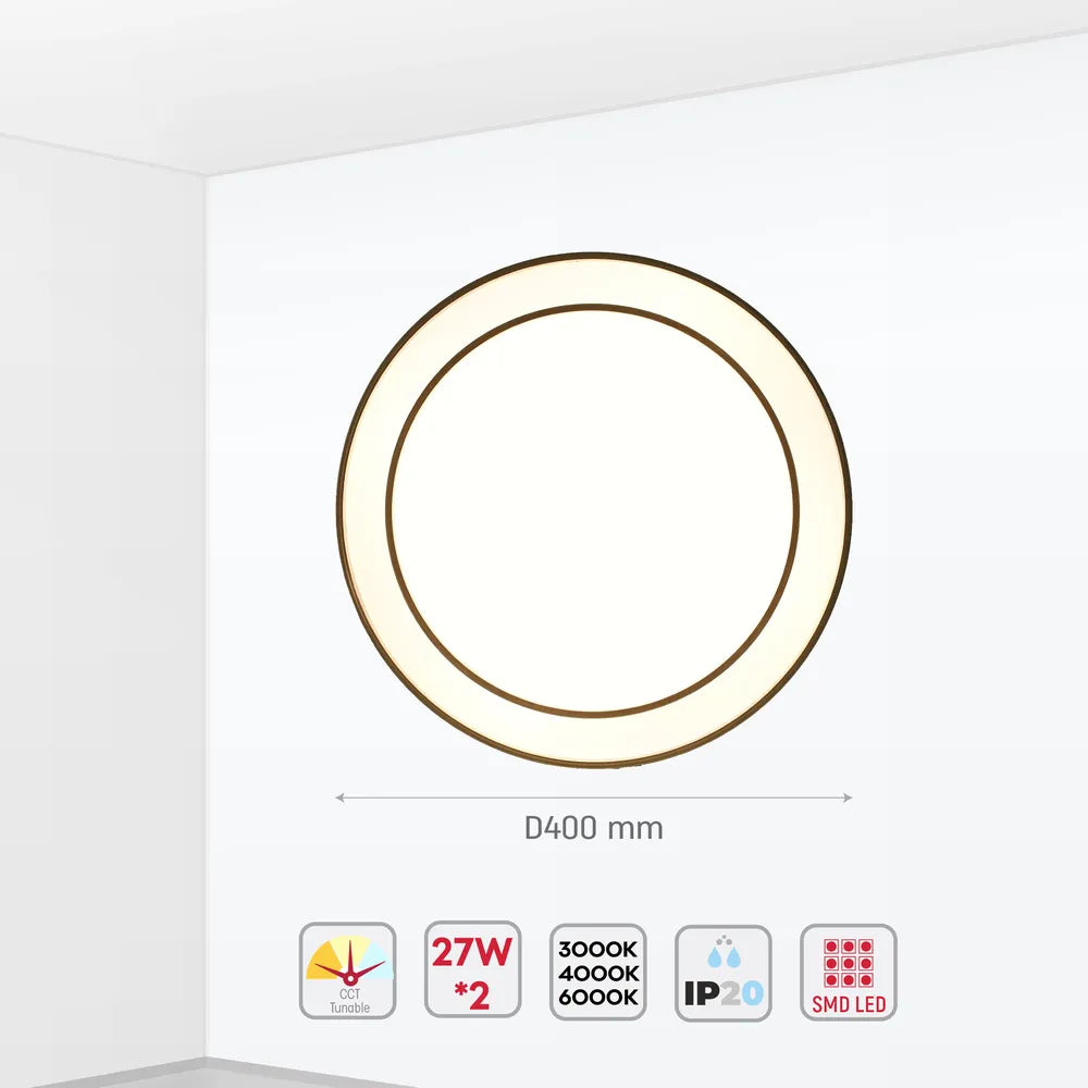 Size and technical specs of the Step LED Flush Ceiling Light White D400 6000K/4000K/3000K 27Wx2(TEKLED)-165-16002