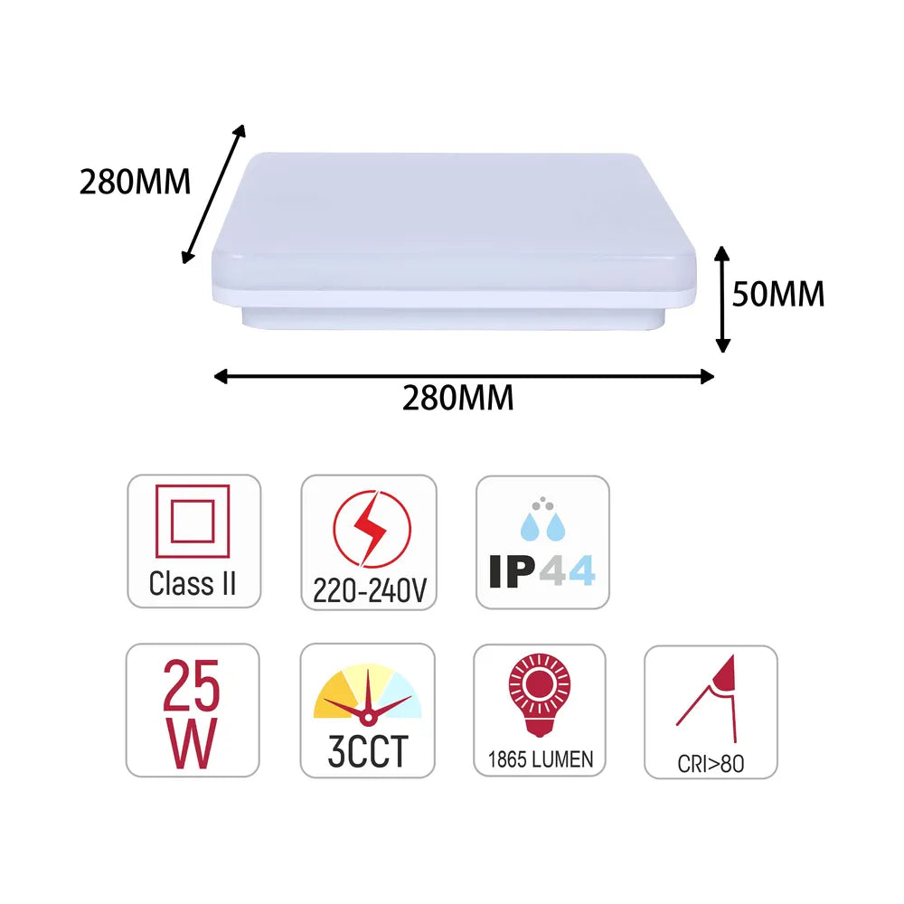 Size and technical specs of the Sv-k LED NIKA SQUARE 25W 3CCT  IP44 (TEKLED)-118-033911