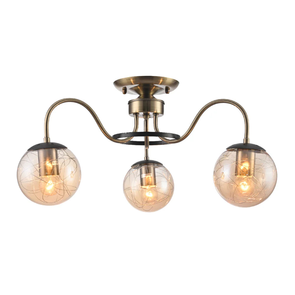 Swan Neck Antique Brass & Amber Globe Light