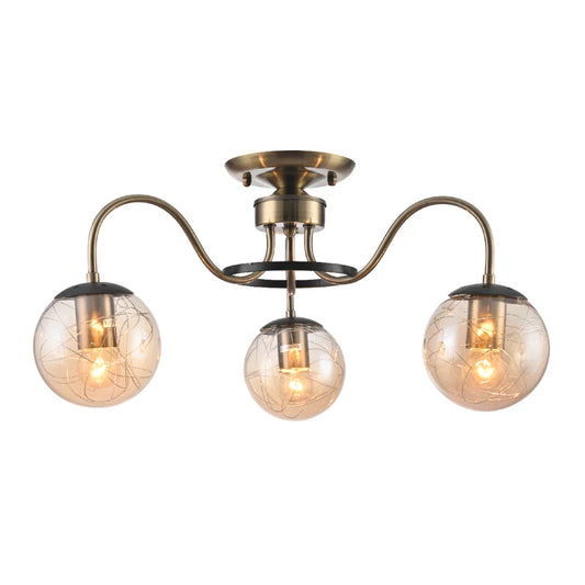 Swan Neck Antique Brass & Amber Globe Light