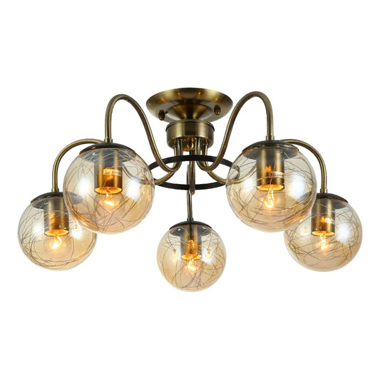 Swan Neck Antique Brass & Amber Globe Light