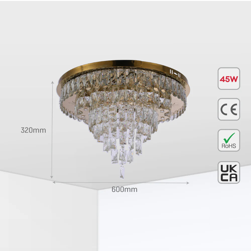 Three-tiered Cascading Flush Ceiling Chandelier Light with Remote Control 3 Colour D600mm