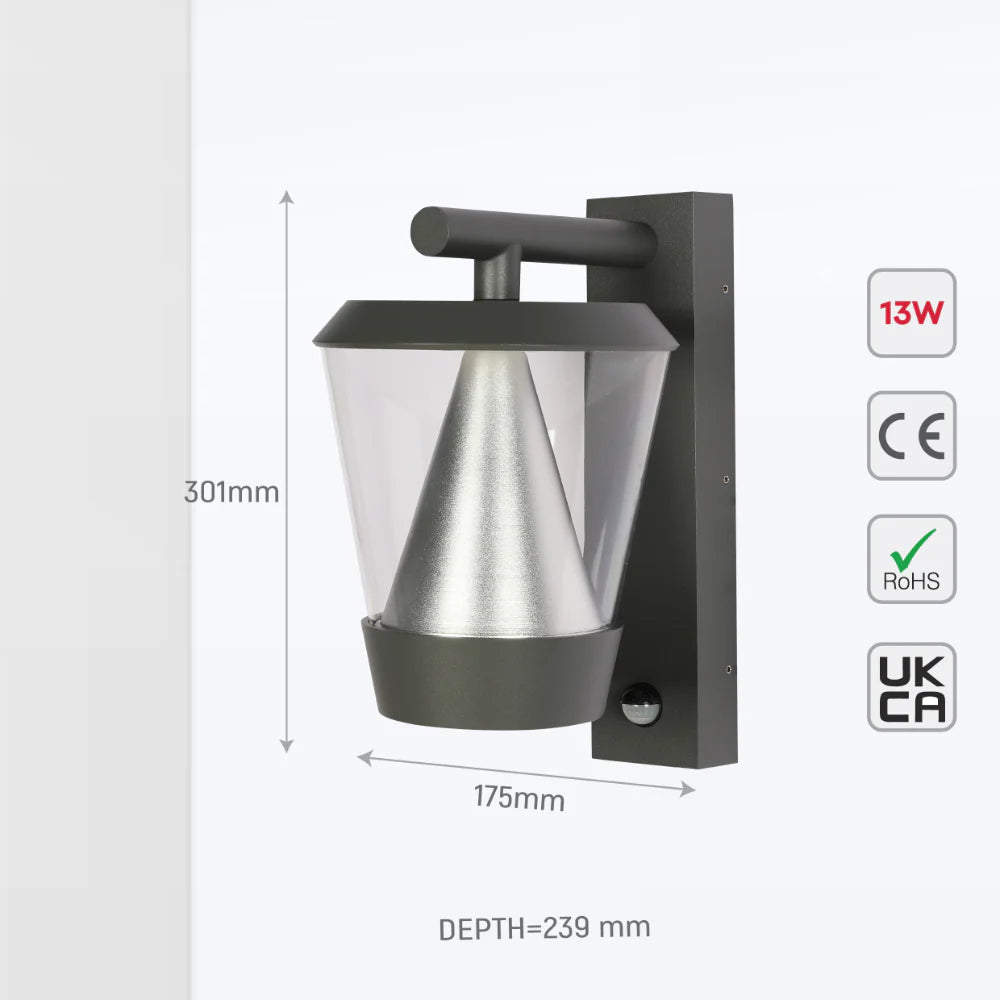 Tiany LED Outdoor Lantern Wall Light 13W 4000K