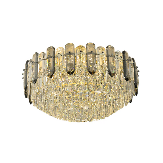 Tiered Flush Chandelier Ceiling Light with Smoky and Clear Crystals