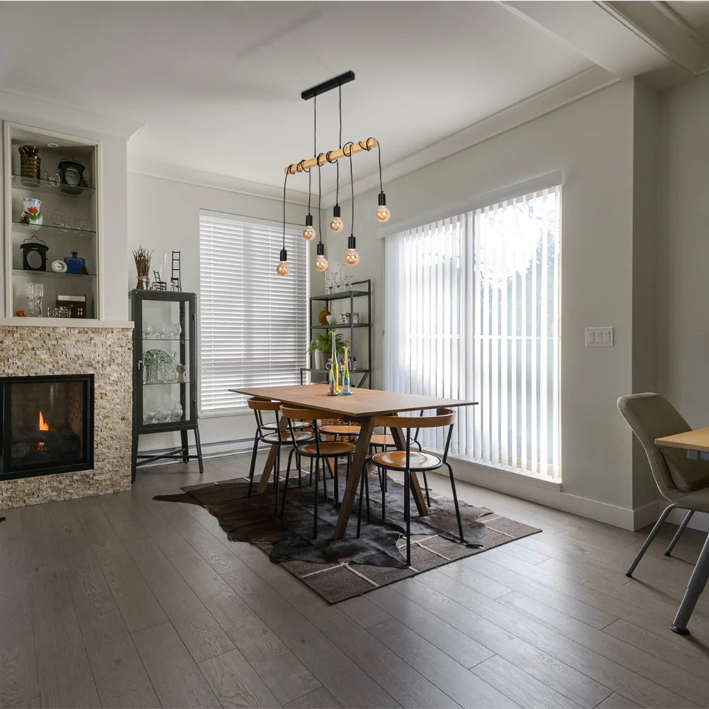 Rustic Wooden and Bamboo Beam Pendant Lights with Multiple Lamp Holders