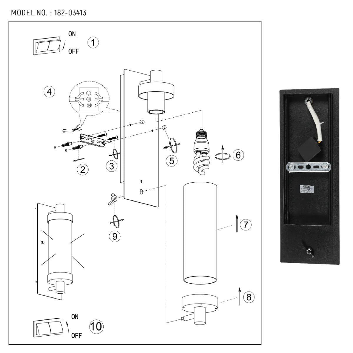 Technical specs of Timeless Elegance Wall Sconce - Durable Glass & Aluminum, E27 Compatible Outdoor/Indoor Light 182-03413