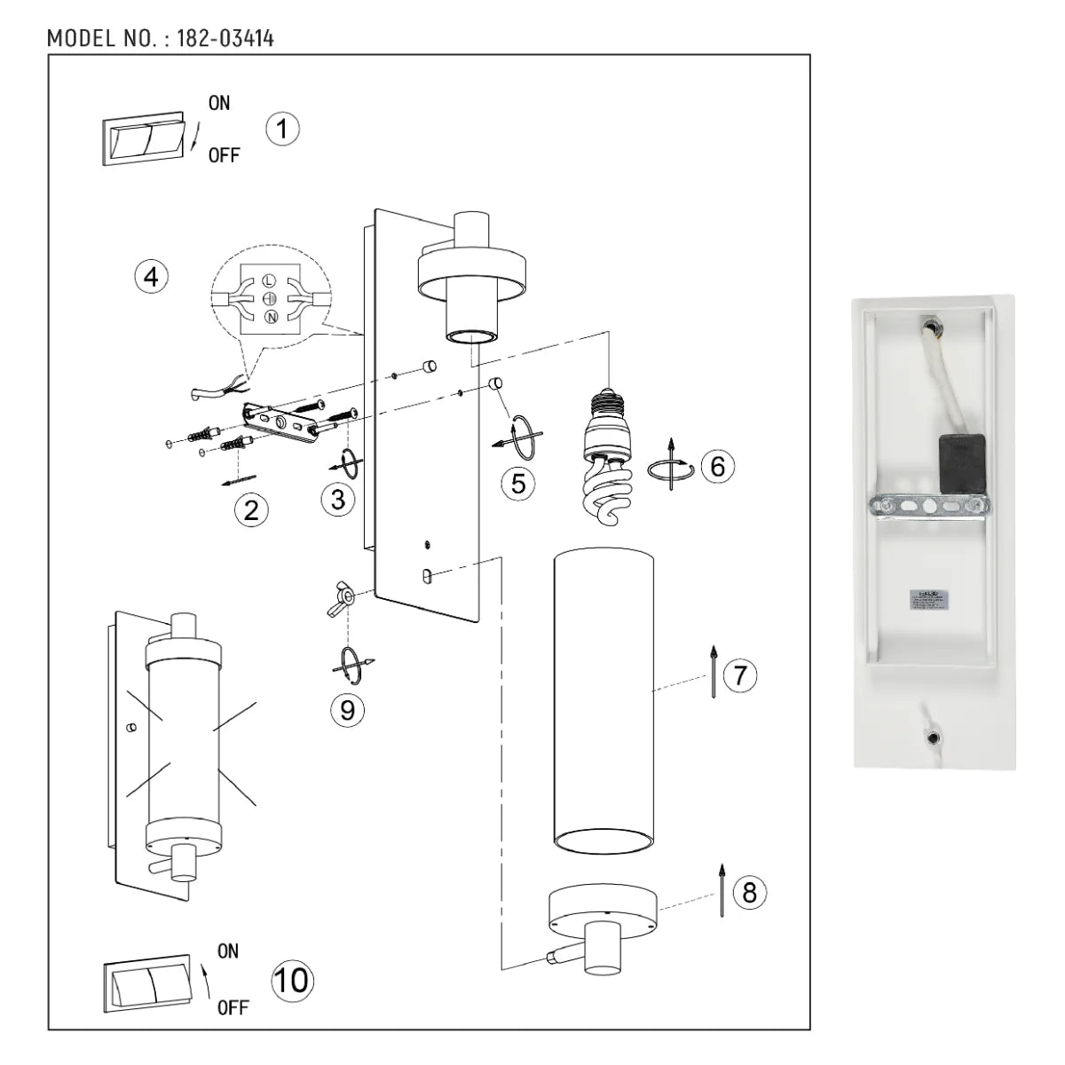 Technical specs of Timeless Elegance Wall Sconce - Durable Glass & Aluminum, E27 Compatible Outdoor/Indoor Light 182-03414