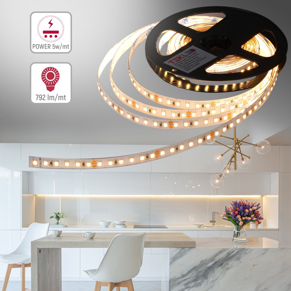 Under cabinet application of LED Strip Light 120pcs 2835 LED 5W 1A 24Vdc 10mm 5m IP20 3000K Warm White 4000K Cool White 6500K Cool Daylight | TEKLED 582-032721