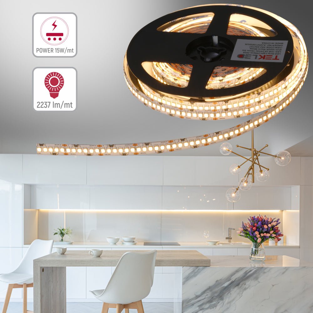 Under cabinet application of LED Strip Light 240pcs 2835 LED 15W 3A 24Vdc 10mm 5m IP20 3000K Warm White 4000K Cool White 6500K Cool Daylight | TEKLED 582-032727