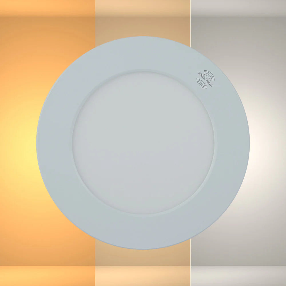 Universal Downlight LED Round Panel Light with Built-in Microwave Sensor 3000-6000K Warm White Cool Daylight