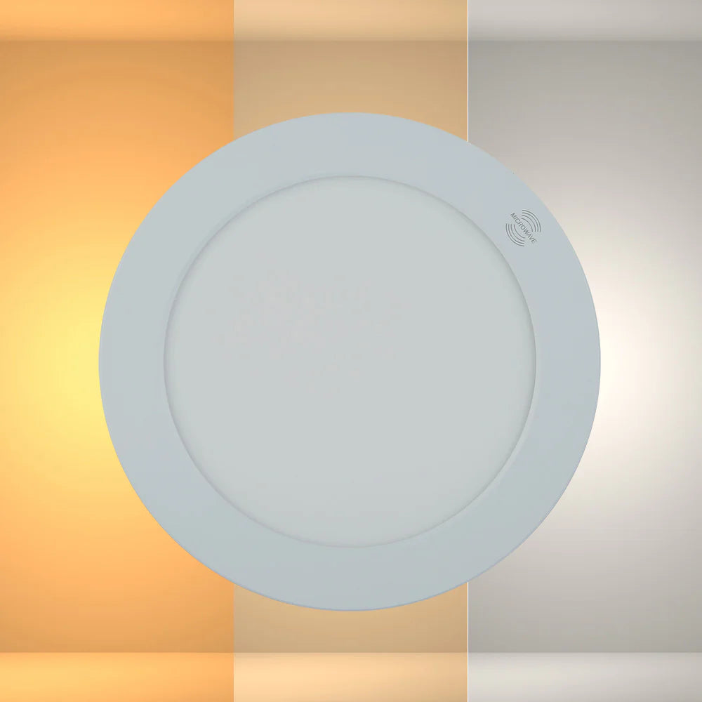 Universal Downlight LED Round Panel Light with Built-in Microwave Sensor 3000-6000K Warm White Cool Daylight