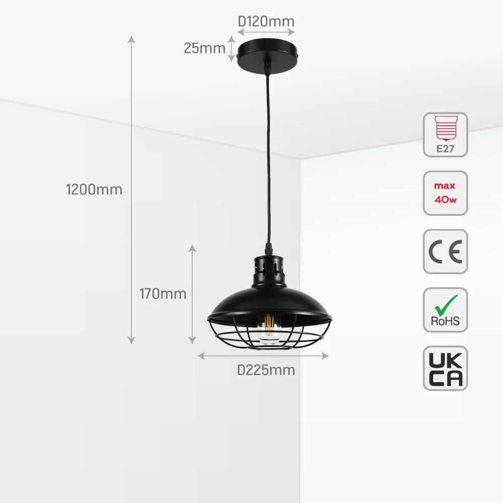 Urban Revive Caged Factory Ceiling Pendant Light Black