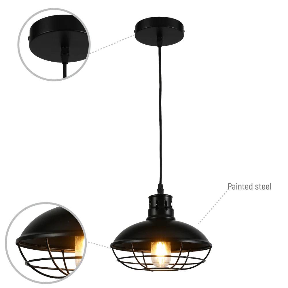 Urban Revive Caged Factory Ceiling Pendant Light Black