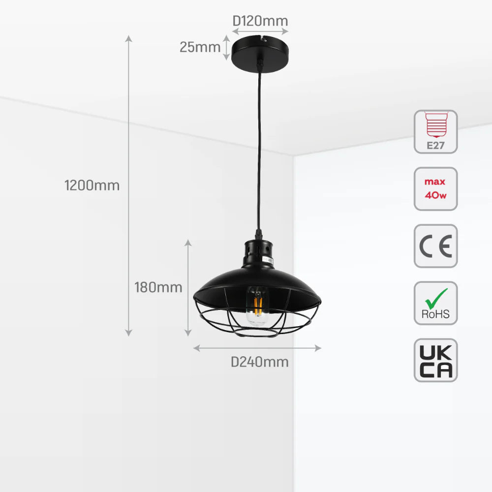 Urban Revive Caged Factory Ceiling Pendant Light Black