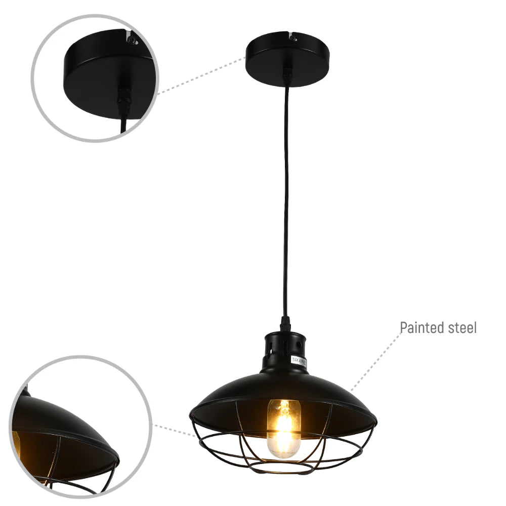 Urban Revive Caged Factory Ceiling Pendant Light Black