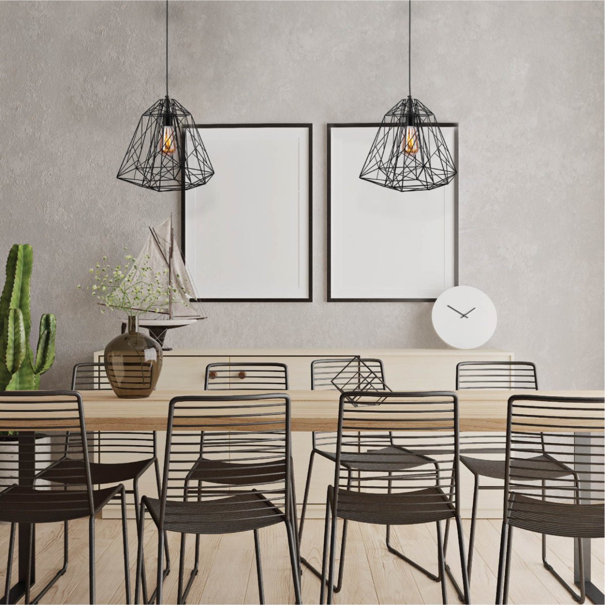 Interior application of Black Wire Cage Pendant Ceiling Light with E27 | TEKLED 150-18087