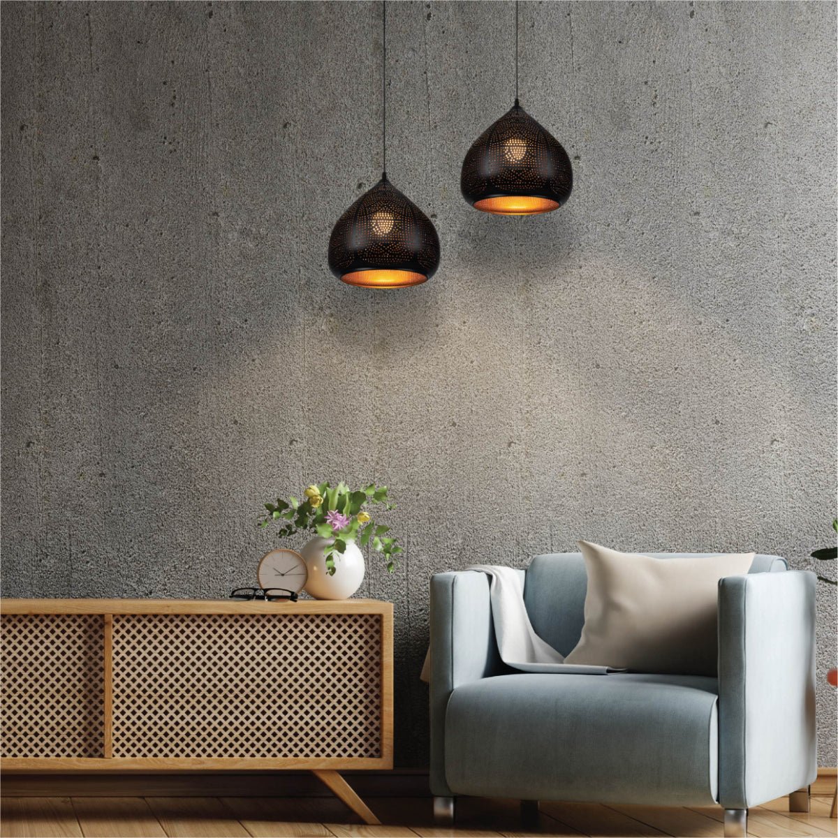 Indoor usage of Black-Golden Metal India Dome Pendant Ceiling Light with E27 | TEKLED 150-17958