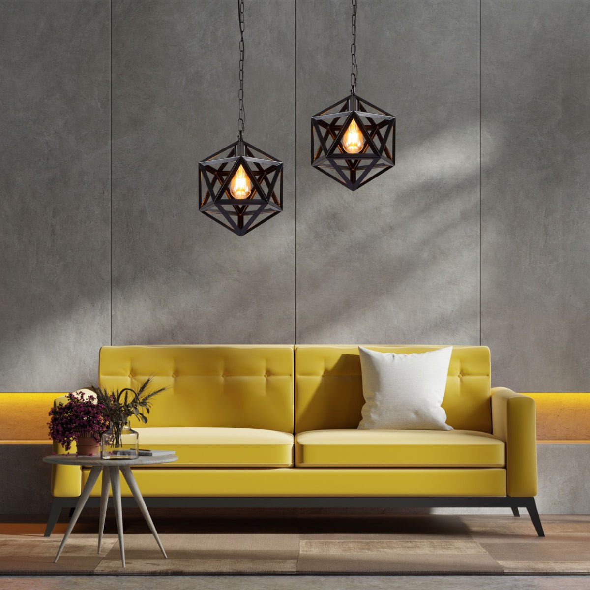 Indoor usage of Black Metal Cage Polyhedral Pendant Ceiling Light with E27 | TEKLED 150-17834