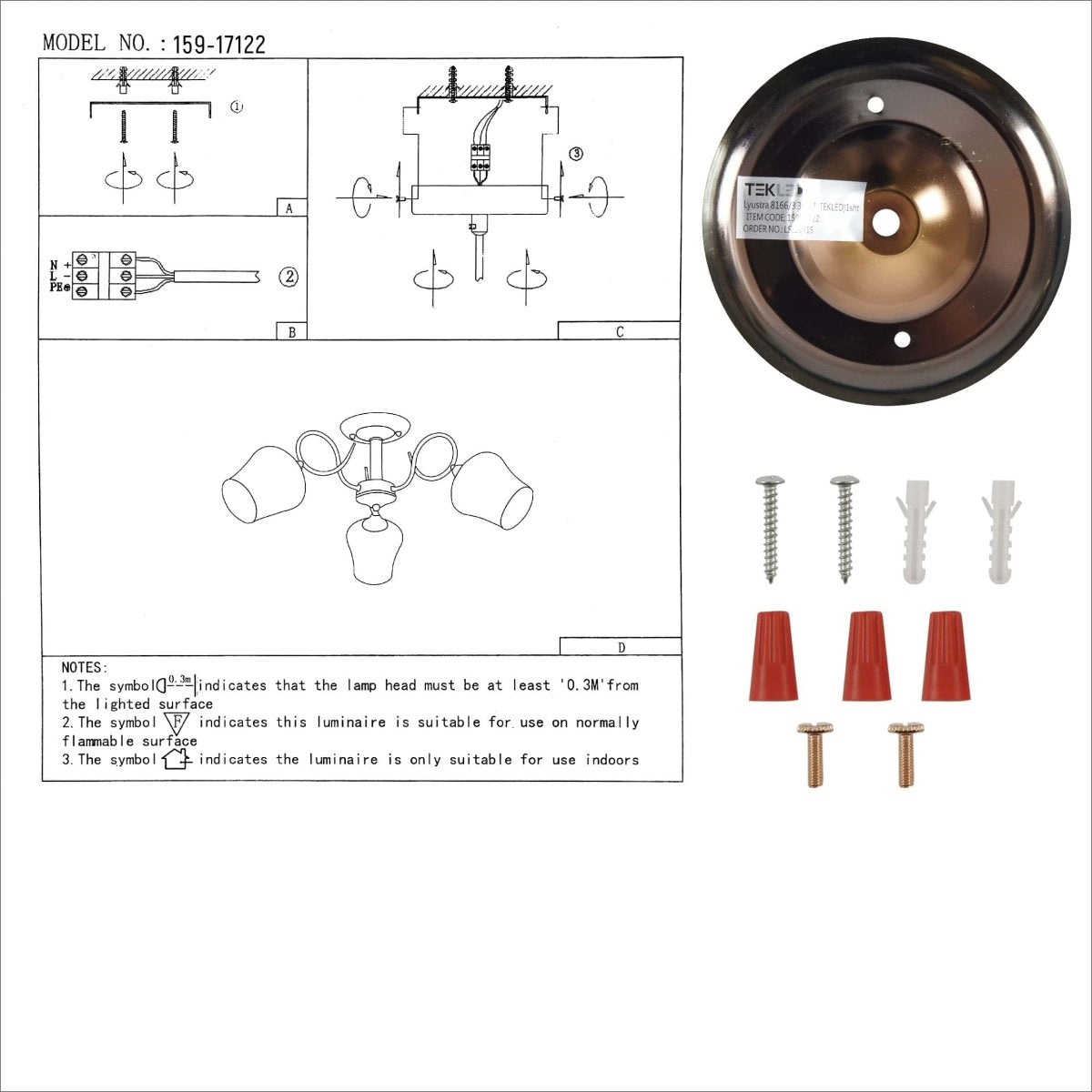 User manual for Amber Bell Glass Antique Brass Metal Semi Flush Ceiling Light | TEKLED 159-17122