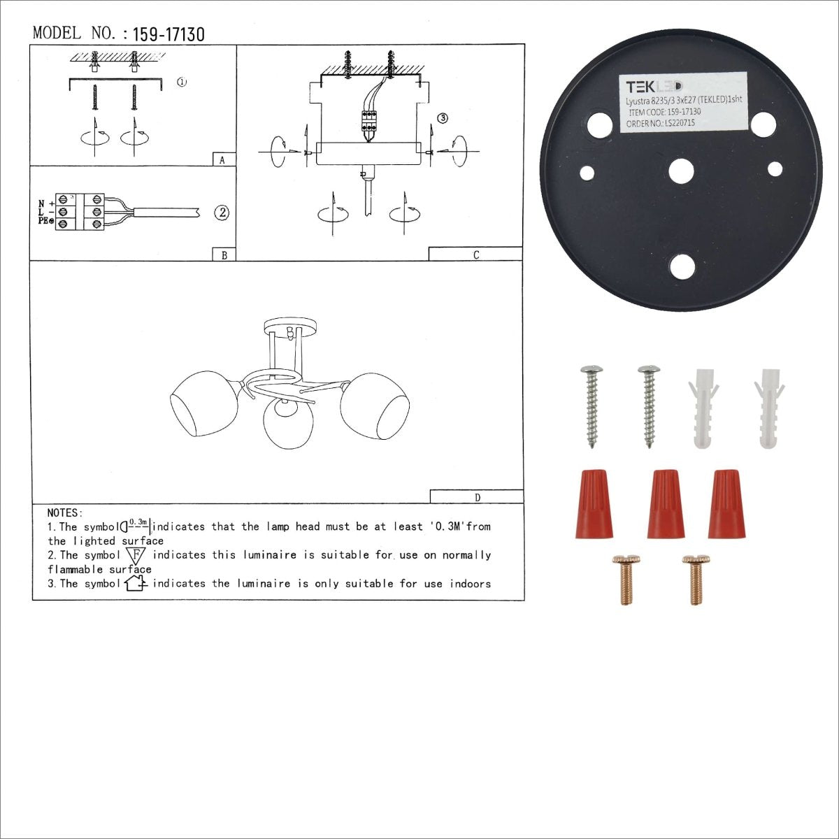 User manual for Amber Bell Glass Black Gold Metal Semi Flush Ceiling Light | TEKLED 159-17130