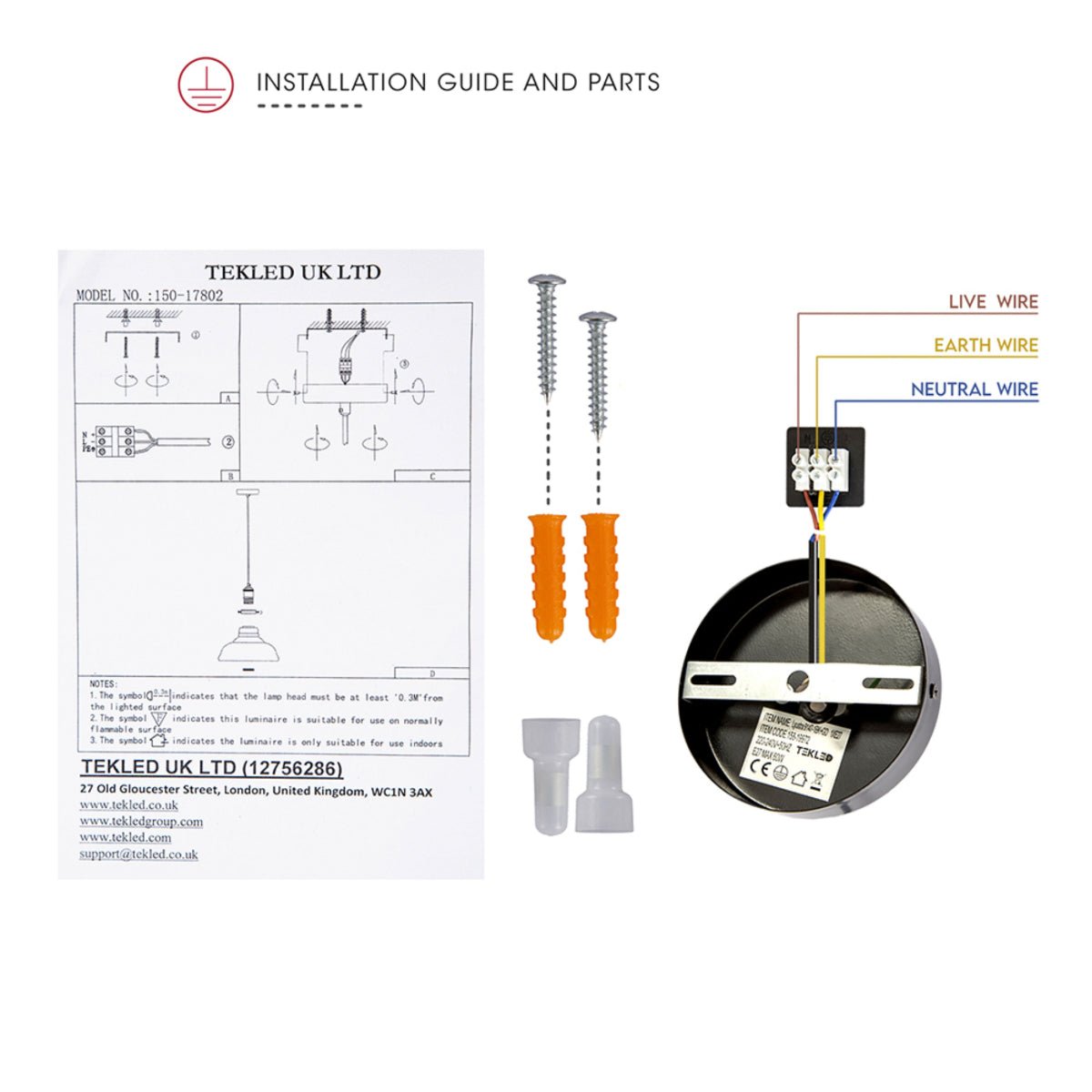 User manual for Amber Glass Cone Pendant Ceiling Light with E27 | TEKLED 150-17802