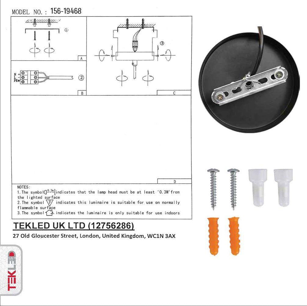 User manual and box content of amber glass funnel striped pendant light with e27 fitting