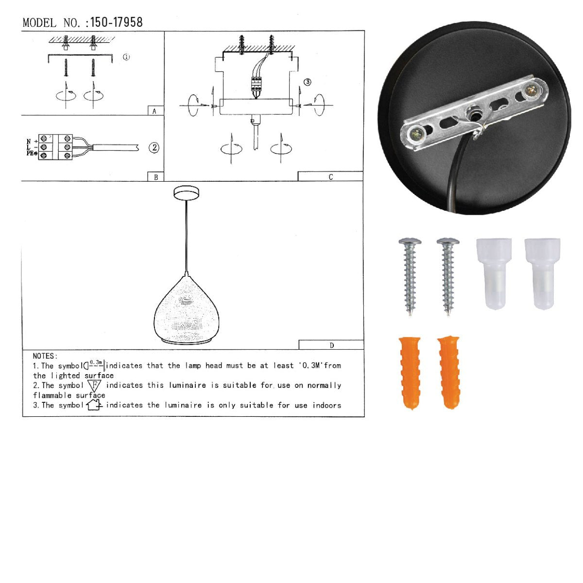 User manual for Black-Golden Metal India Dome Pendant Ceiling Light with E27 | TEKLED 150-17958