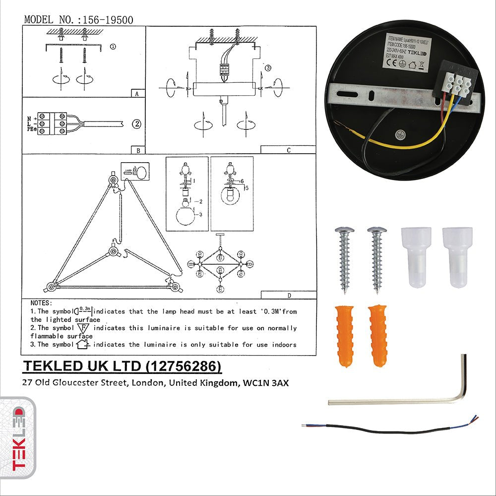 User manual and box content of black rod metal amber glass globe chandelier with 10xe27 fitting