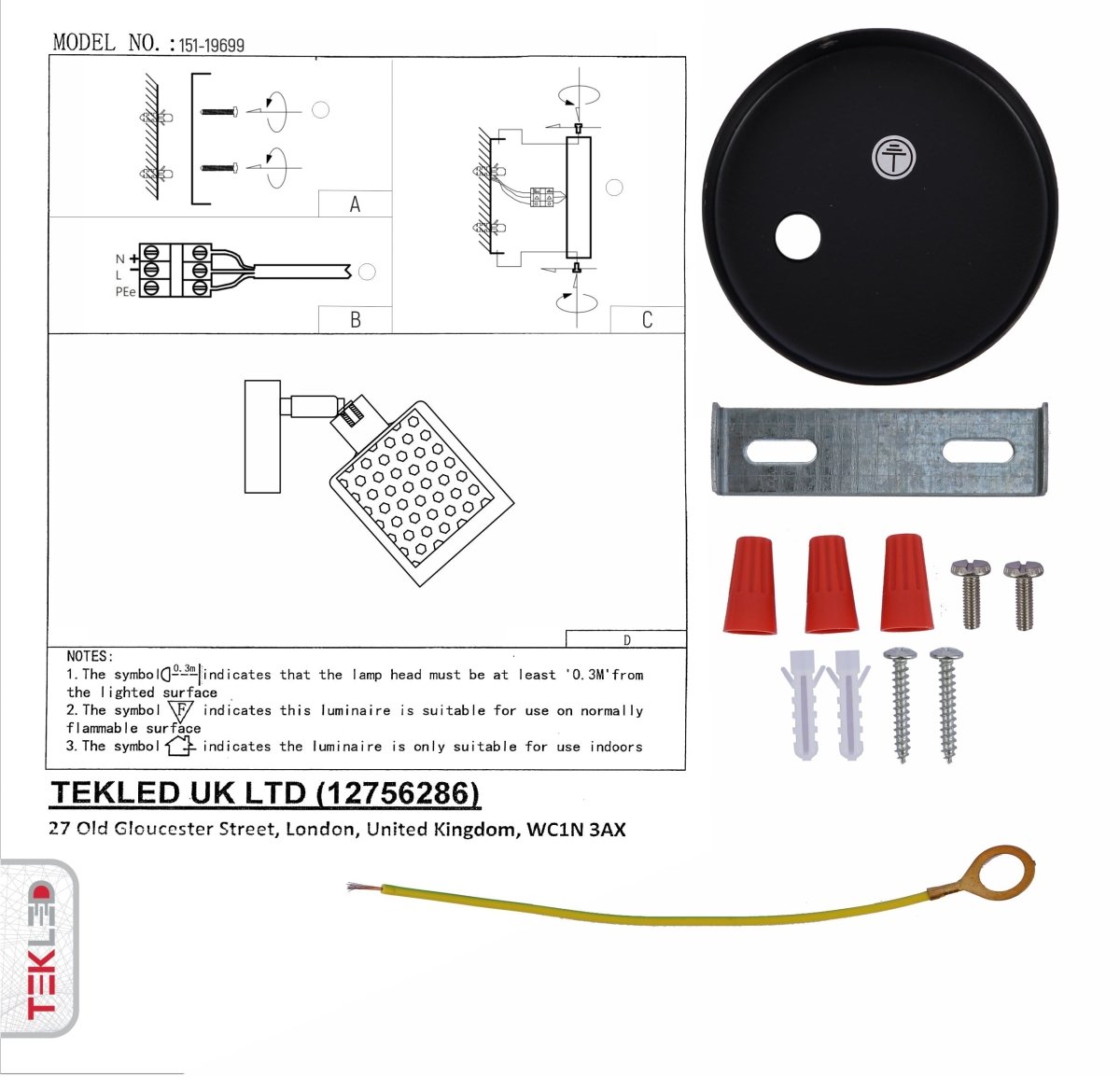 User manual and box content of chrome honeycomb black metal body wall light e14