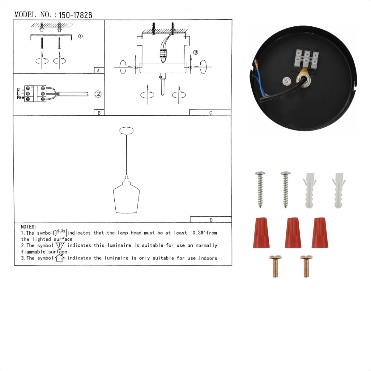 User manual for Amber Glass Schoolhouse Pendant Ceiling Light with E27 | TEKLED 150-17826