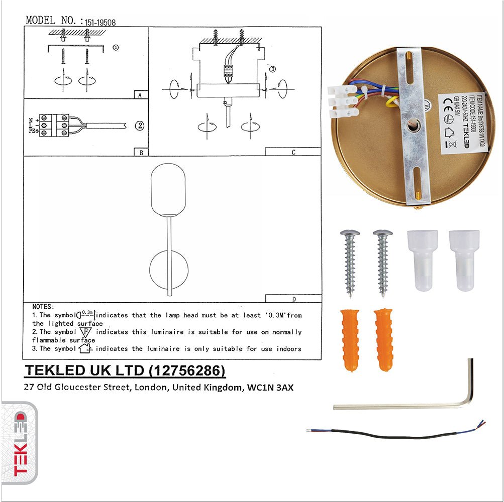 User manual and box content of Gold Aluminium Bronze Metal Opal Glass Cylinder Wall Light with G9 Fitting