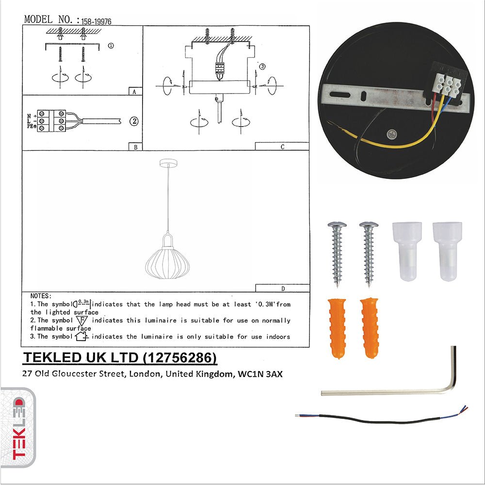 User manual and box content of golden bronze metal amber glass globe pendant light with e27 fitting