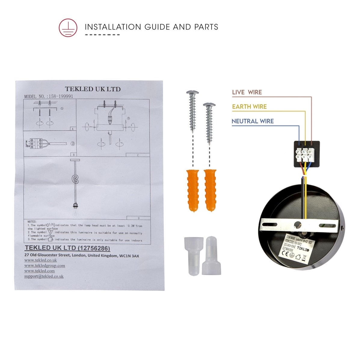 User manual and box content of hemp rope pendant light with e27 fitting