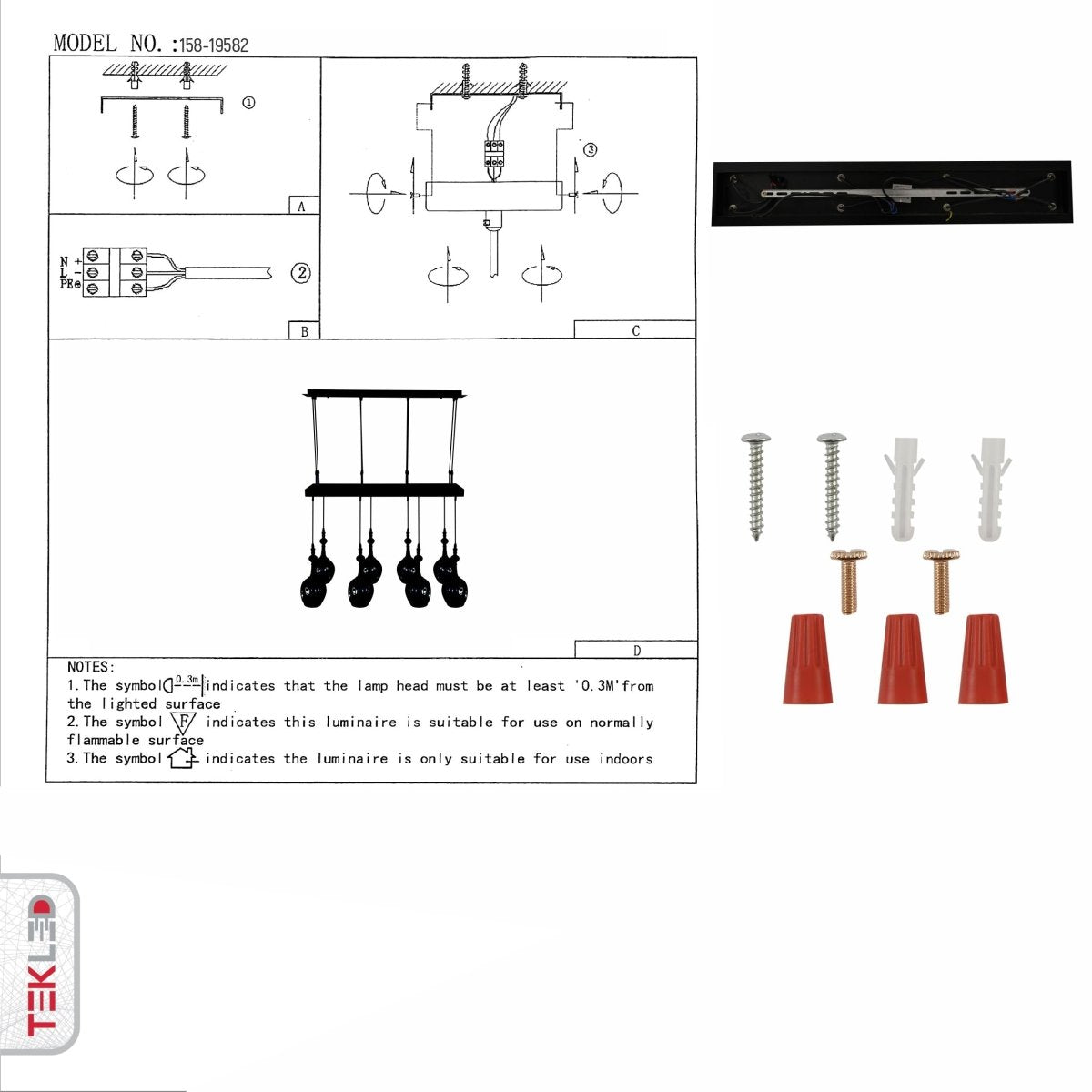 User manual for Amber Cone Glass Black Metal Island Chandelier with 8xE27 Fitting | TEKLED 158-19582