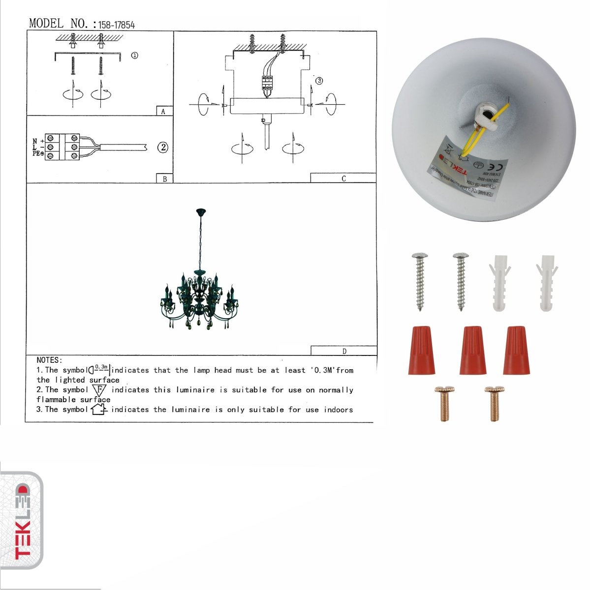 User manual for Amber Crystals Rice White with Gold Brushed Metal 12 Arm Chandelier with E14 Fitting | TEKLED 158-17854