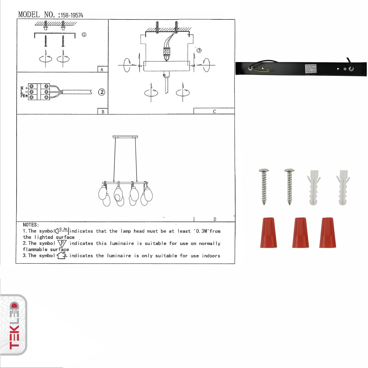 User manual for Amber Glass Black Metal Island Chandelier with 8xE27 Fitting | TEKLED 158-19574