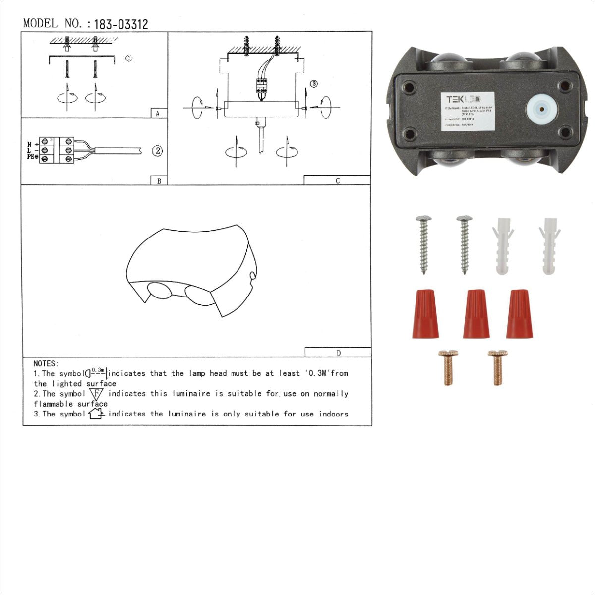 User manual for Black 4 way Up Down Outdoor Modern LED Wall Light | TEKLED 183-03312