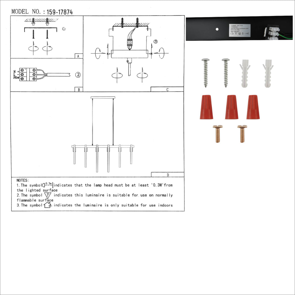 User manual for Black Metal Body Cage Modern Kitchen island Chandelier Ceiling Light with Gold 6xE27 Fittings  | TEKLED 159-17874