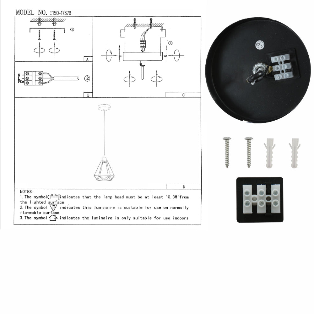 User manual for Black Metal Diamond Caged Funnel Single or Triple Pendant Ceiling Light with E27 | TEKLED 150-17378