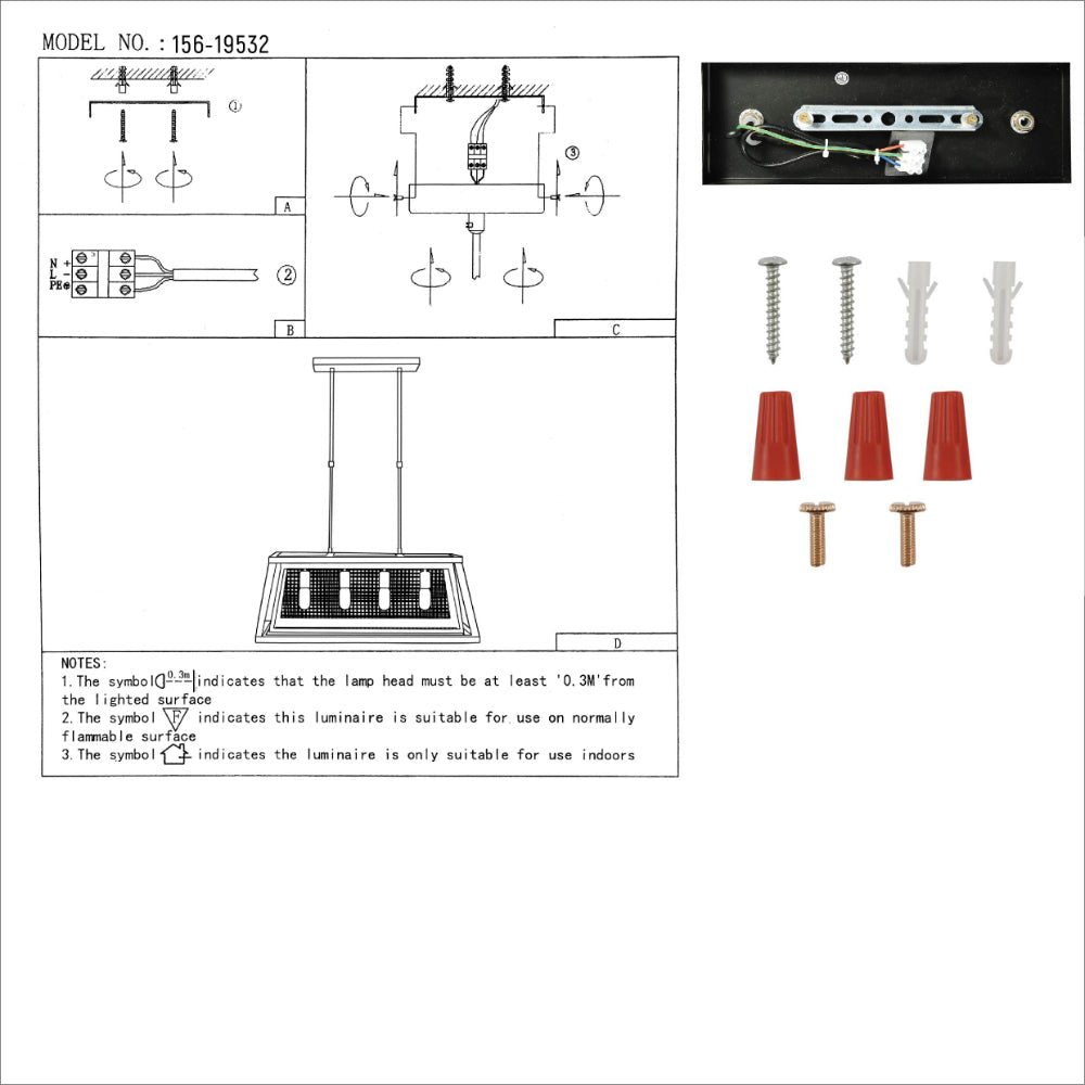 User manual for Black Metal Old Wood Cuboid Island Chandelier Ceiling Light with 4xE27 L750 | TEKLED 156-195320