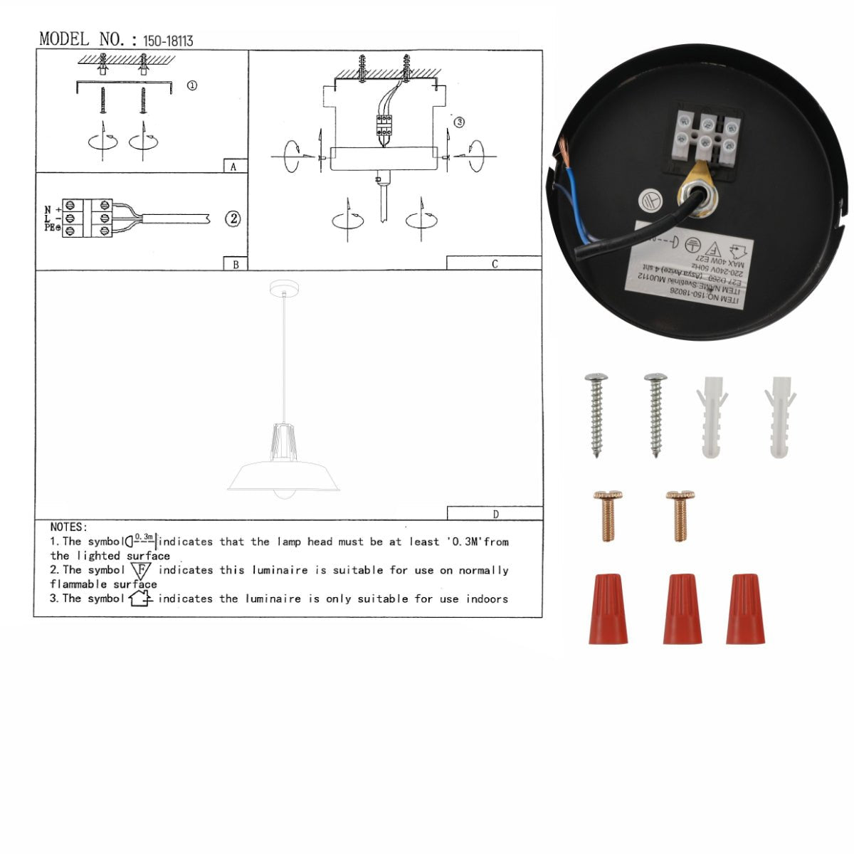 User manual for Black Metal Step Pendant Ceiling Light X Large with E27 | TEKLED 150-18113