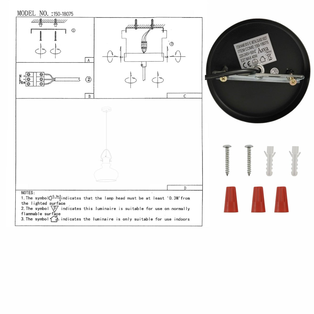 User manual for Bronze Gradient Glass Dome Pendant Ceiling Light with E27 | TEKLED 150-18075