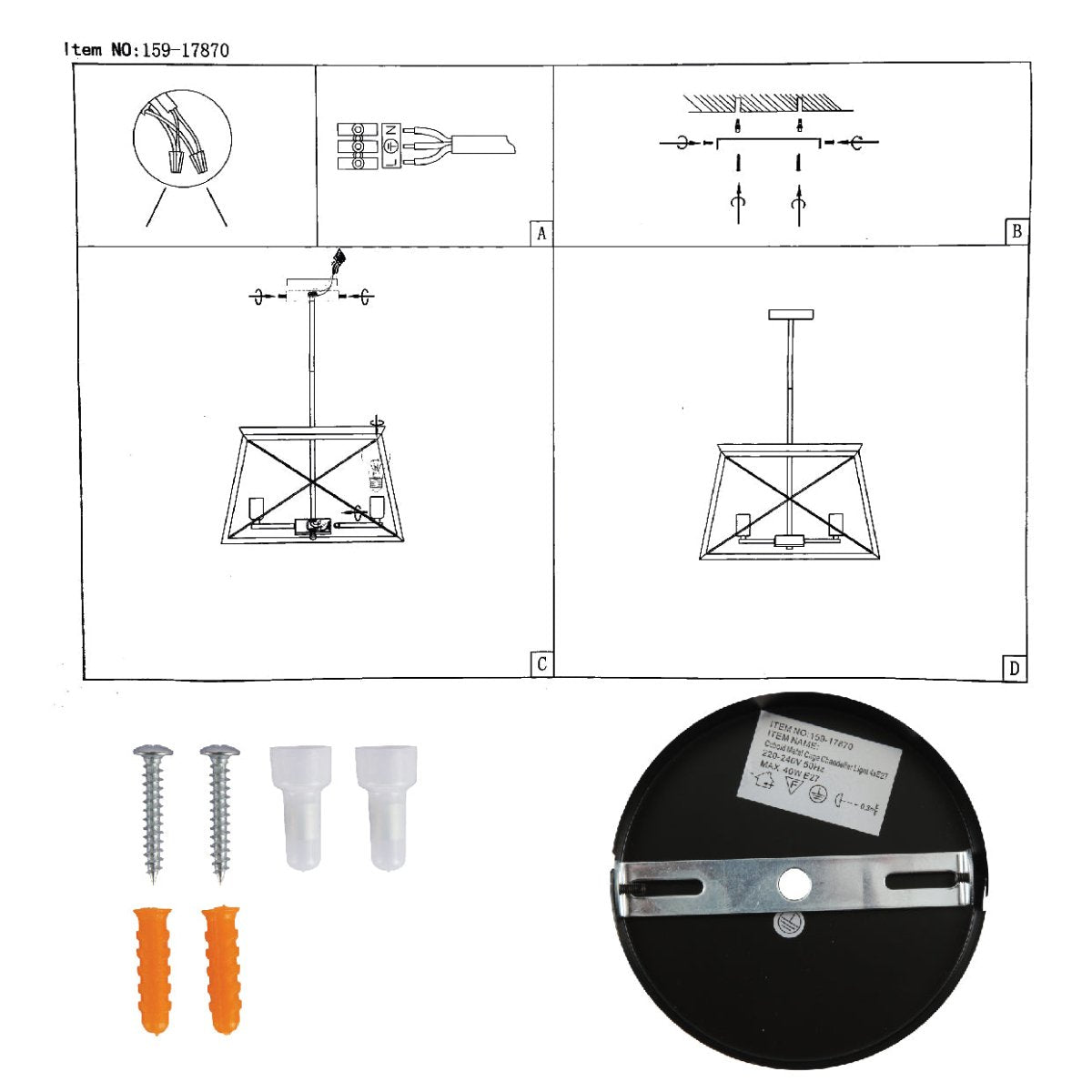 User manual for Caged Candle Industrial Kitchen Island Retro Square Pendant Ceiling Light with 4xE27 Gold Black Finishing | TEKLED 159-17870