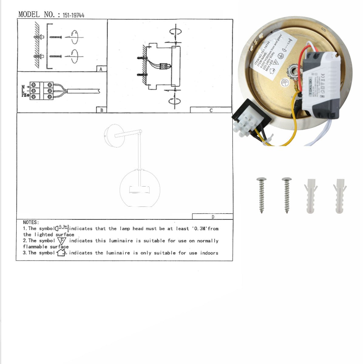 User manual for Clear Globe Glass Gold L-Shape Metal Cool Natural White 12W LED Wall Light | TEKLED 151-19744